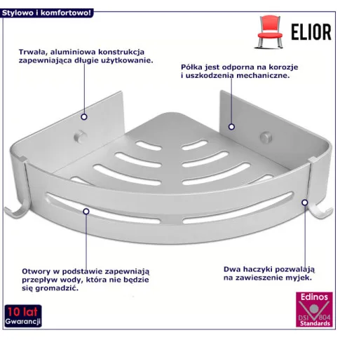 Srebrna półka nowoczesna pod prysznic Baxa