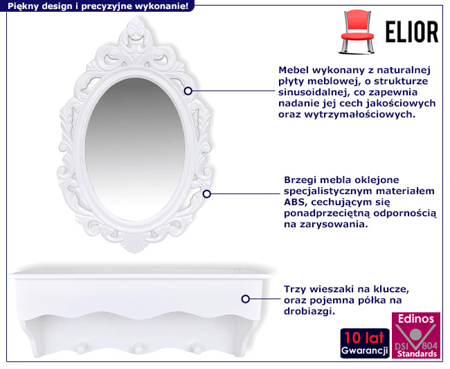 Biały zestaw lustro i półka na klucze Garka