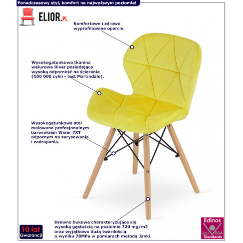 Żółte welurowe krzesło skandynawskie Zipro