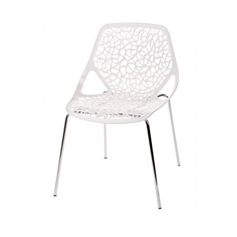 Zdjęcie produktu Białe krzesło z ażurowym siedziskiem do jadalni - Lenka.