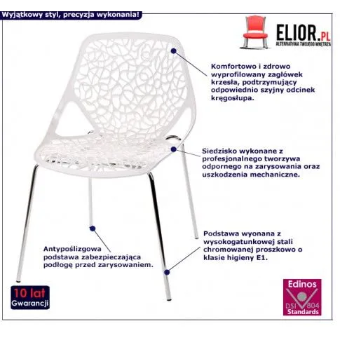 Fotografia Białe nowoczesne krzesło z ażurowym siedziskiem - Brot z kategorii Krzesła nowoczesne  