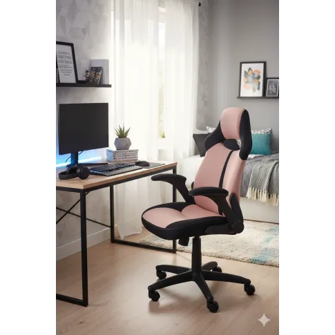 Różowy tapicerowany fotel obrotowy   Dyxol(1)