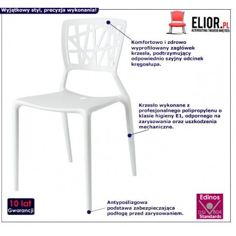 Fotografia Białe minimalistyczne krzesło z ażurowym oparciem - Timmi z kategorii Salon