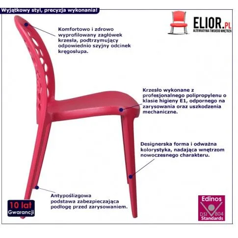 Fotografia Krzesło z ażurowym oparciem Elia - czerwone z kategorii Krzesła