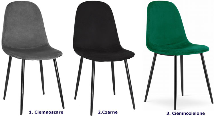 Dostępne kolory kompletu 4 krzeseł welurowych Rosato