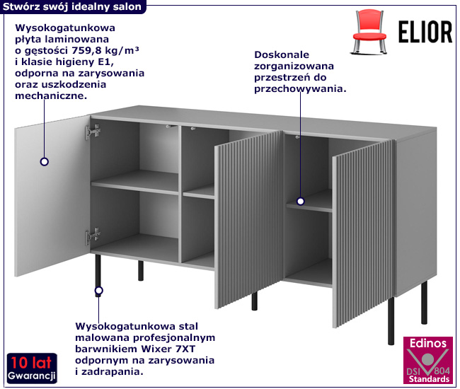 Szara nowoczesna komoda Hazel 3X