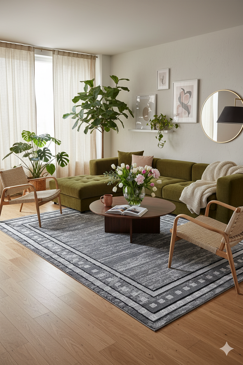 Aranżacja salonu z dywanem taffi