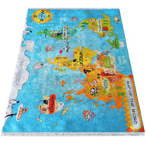 Niebieski dywan dziecięcy z mapą świata Idem 6X