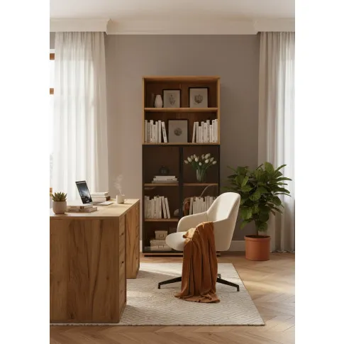 Nowoczesny regał biurowy z witryną dąb craft   Laskin