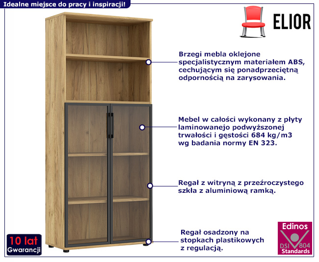 Regał biurowy Laskin kolor dąb craft