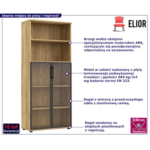 Regał biurowy z witryną Noven kolor dąb craft