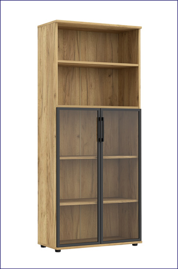 Regał biurowy z witryną Laskin kolor dąb craft