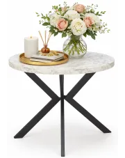 Okrągły marmurkowy stół rozkładany na czarnej podstawe - Nektor w sklepie Edinos.pl