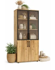 Zamykany regał biurowy z witryną dąb craft - Dergo w sklepie Edinos.pl