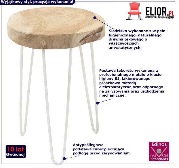 Nowoczesny taboret Lemmi - naturalne drewno