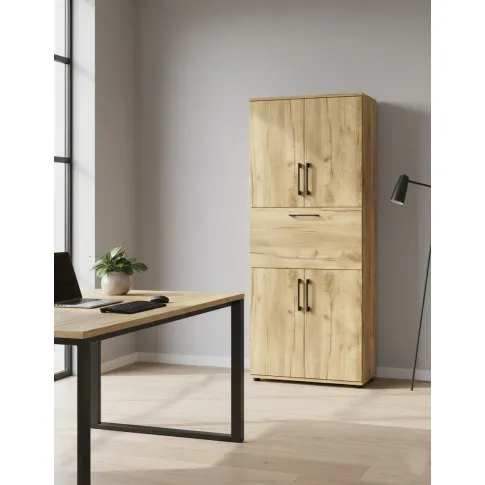 Klasyczny regał biurowy z drzwiczkami i barkiem dąb craft