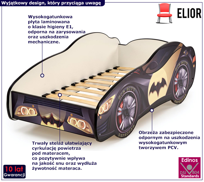 Łóżko dziecięce w kształcie samochodu batmana Dantino