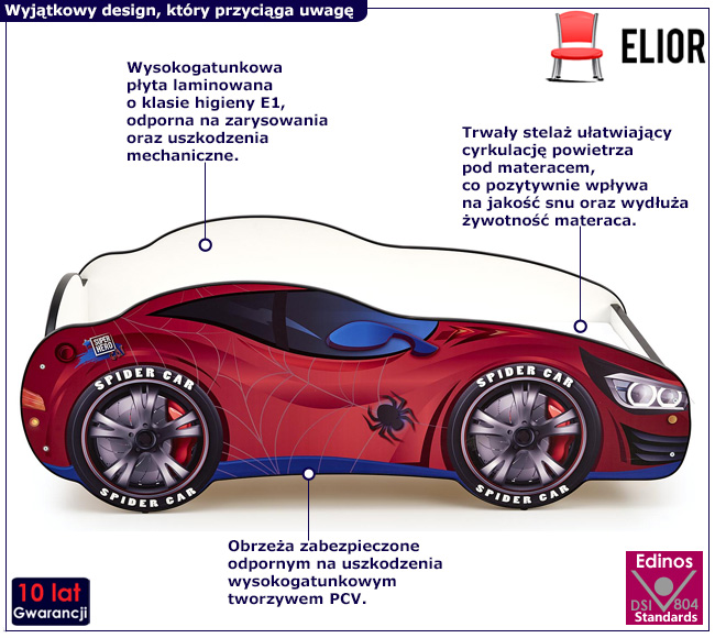 Łóżko dziecięce samochód spidermana Dantino