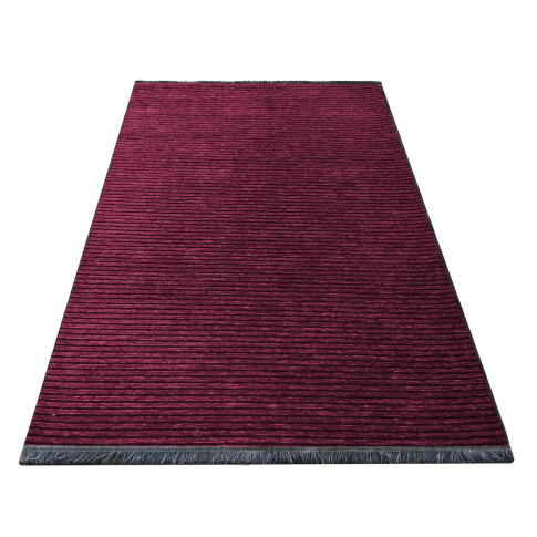 Bordowy dywan do salonu z frędzlami Avox