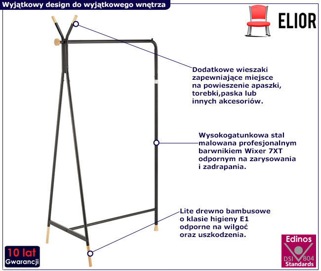 Czarny minimalistyczny wieszak na ubrania Zephyr