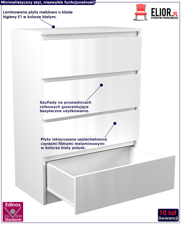 Minimalistyczna biała komoda lakierowana Letia 2X