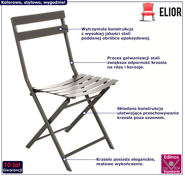 Brązowe stalowe krzesło składane ogrodowe Mitel 3X