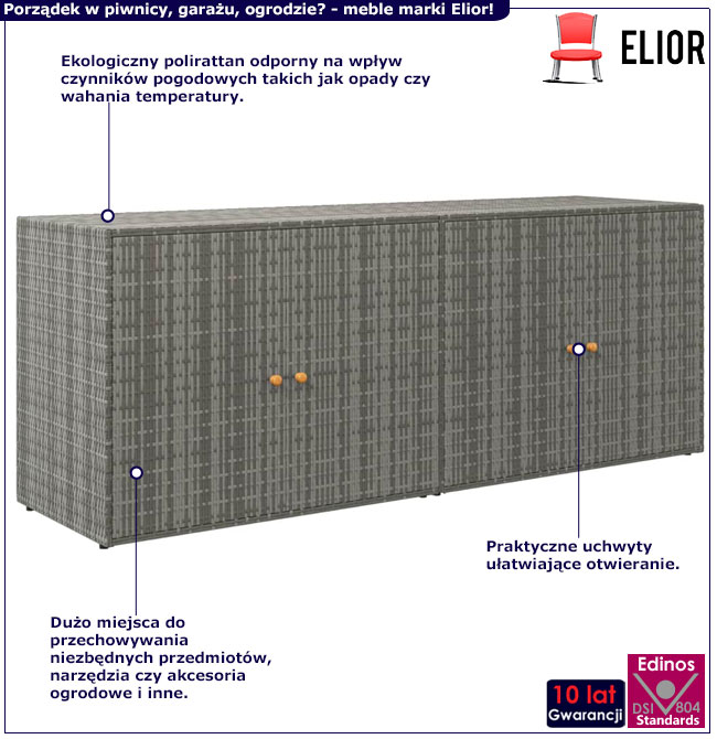 Infografika szarej szafki rattanowej szafki ogrodowej Erda 4X
