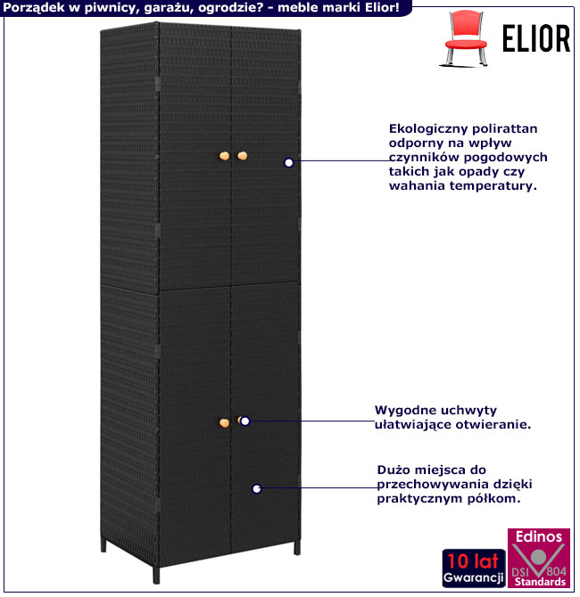 Infografika czarnej szafy rattanowej Arwen 5X