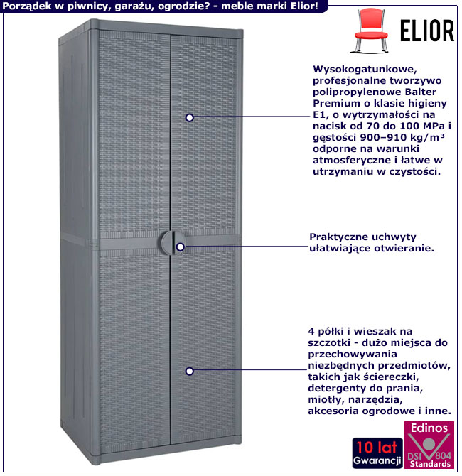 Infografika szarej szafy gospodarczej Kermi 5X