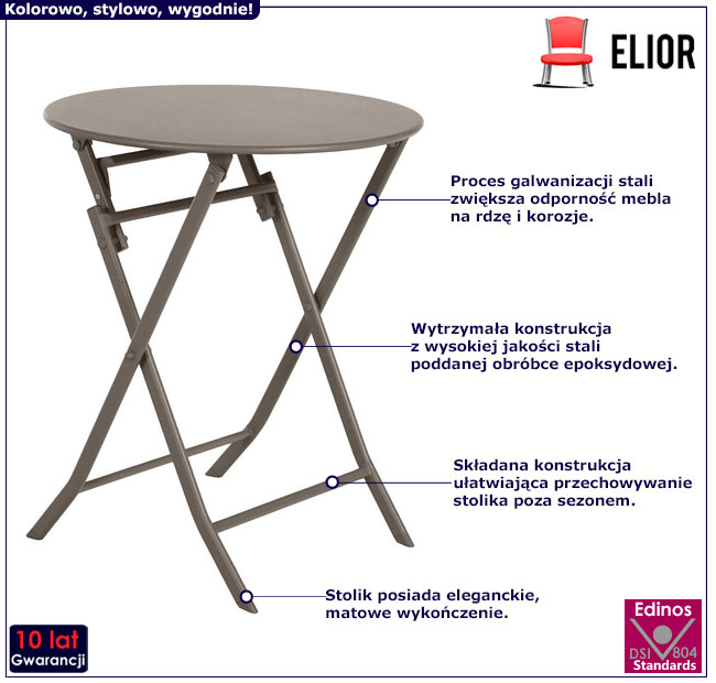 Okrągły stolik ogrodowy ze stali taupe Mitel 4X