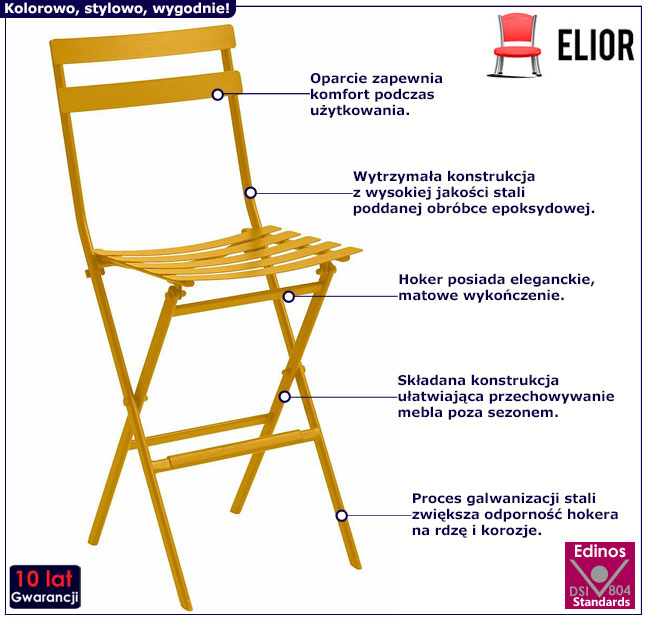 Ogrodowy musztardowy składany hoker barowy Mitel 6X