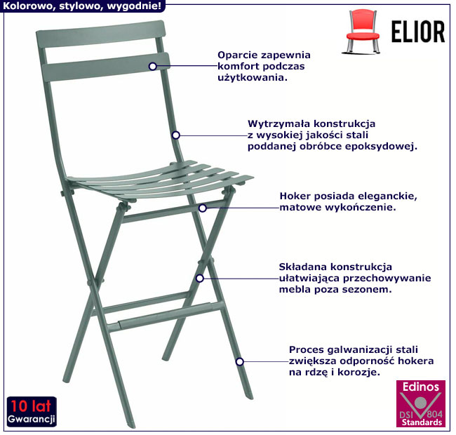 Ogrodowy składany hoker barowy ze stali Mitel 6X