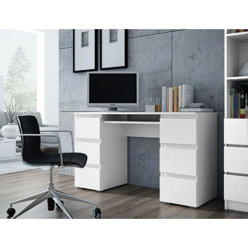 Szczegółowe zdjęcie nr 4 produktu Białe duże biurko do gabinetu z szufladami - Liner 2X