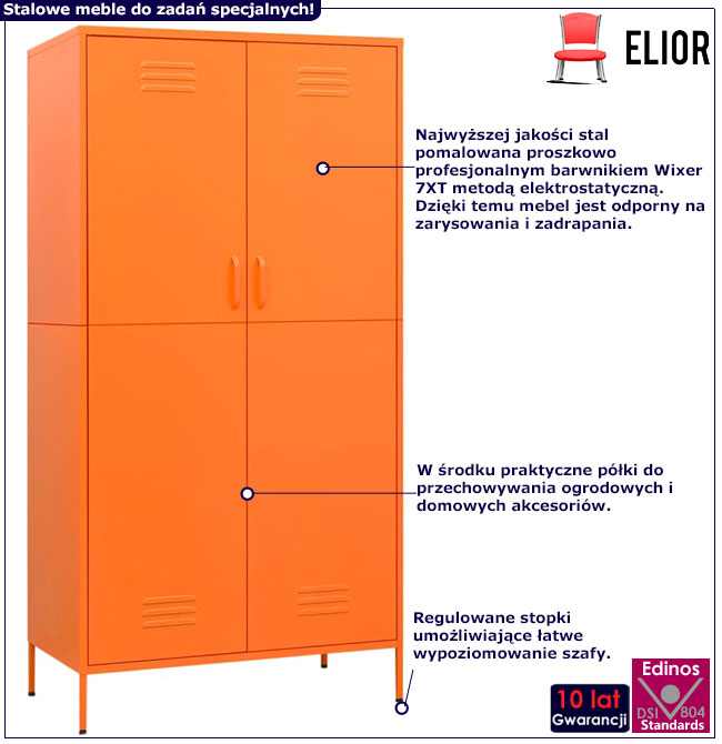 Infografika pomarańczowej stalowej szafy dwudrzwiowej Garu 7X