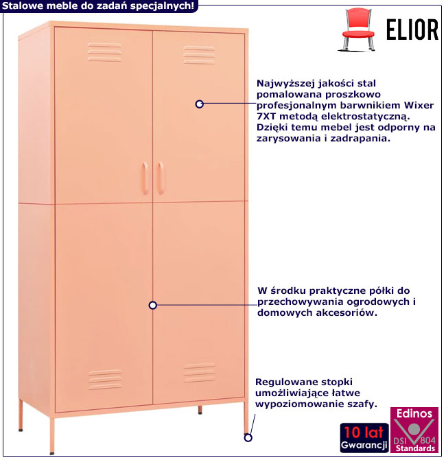 Infografika różowej stalowej szafy dwudrzwiowej Garu 7X