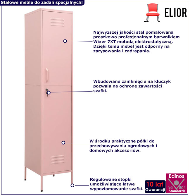 Infografika różowej metalowej szafki na klucz Garu 6X