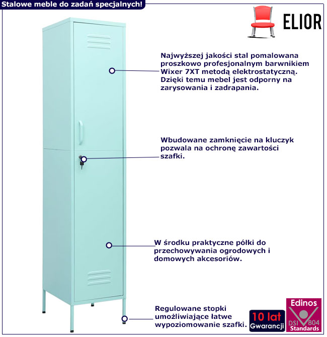 Infografika miętowej metalowej szafki na klucz Garu 6X