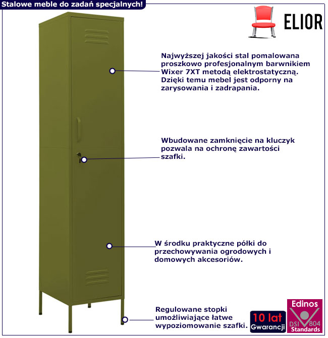 Infografika oliwkowozielonej metalowej szafki na klucz Garu 6X