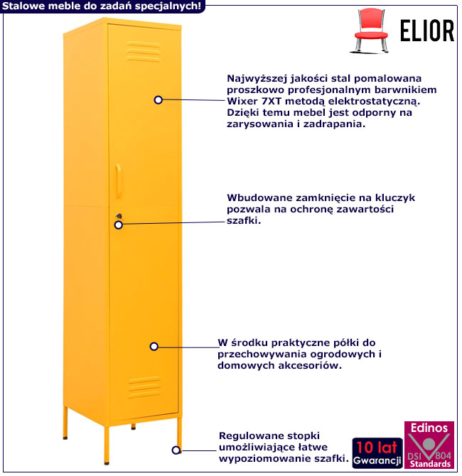 Infografika musztardowej metalowej szafy na klucz Garu 6X