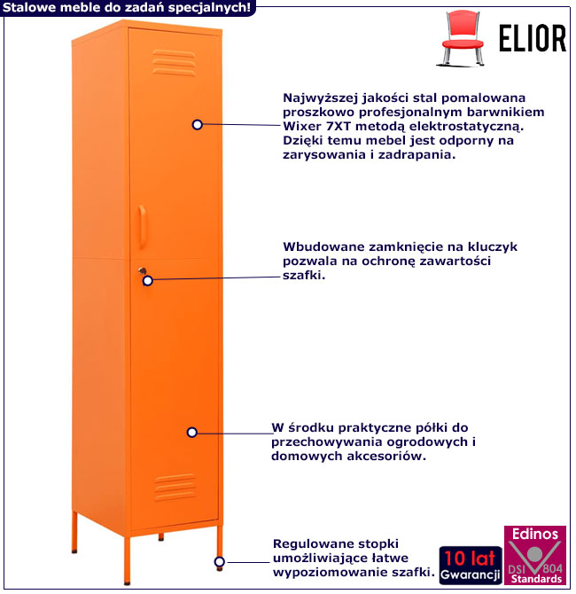 Infografika pomarańczowej metalowej szafki na klucz Garu 6X