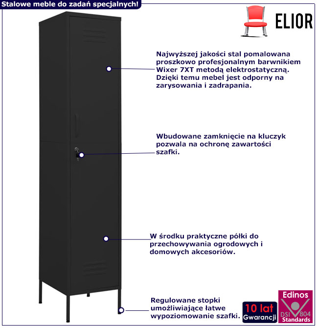 Infografika czarnej metalowej szafki na klucz Garu 6X