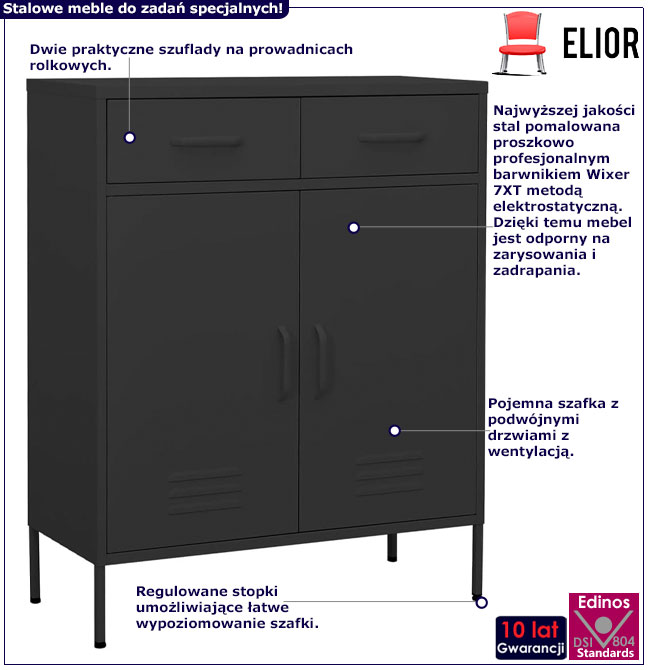 Infografika metalowej szafki ogrodowej czarny Dova 3X