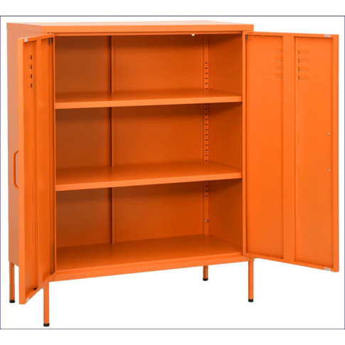 pomarańczowa metalowa szafka industrialna na nóżkach garu 8x