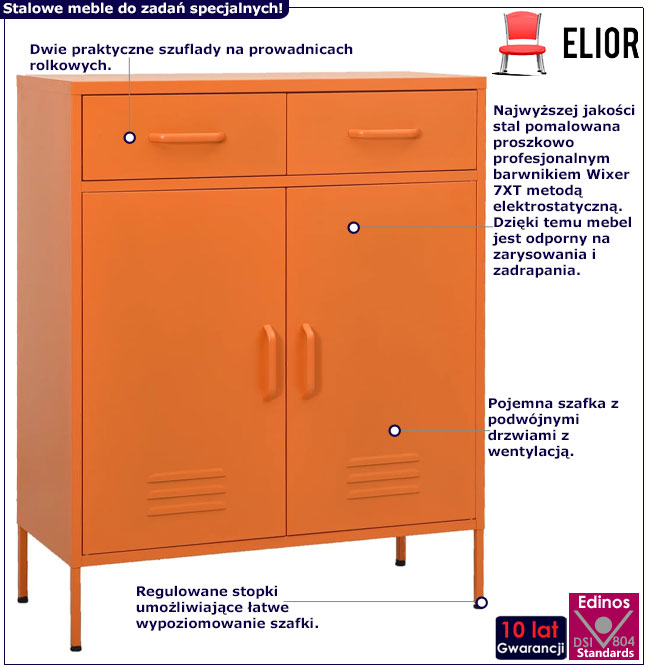 Infografika metalowej szafki do garażu pomarańcz Dova 3X