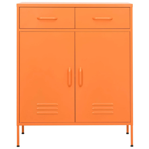 pomarańczowa stalowa szafka z 2 szufladami do garazu piwnicy garu 3x