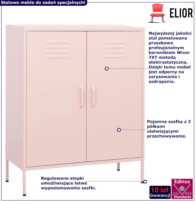 Infografika różowej stalowej szafki do garażu Garu 4X