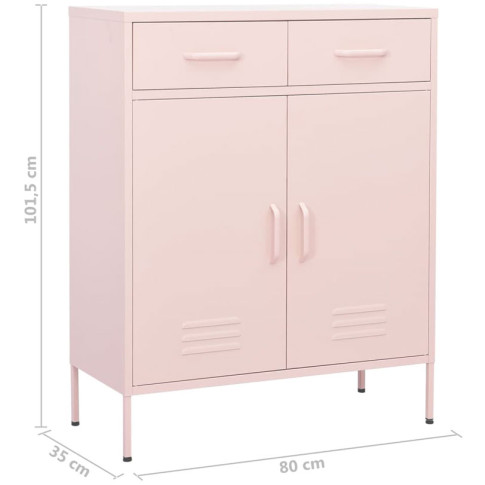 różowa stalowa szafka z 2 szufladami garu 3x wymiary
