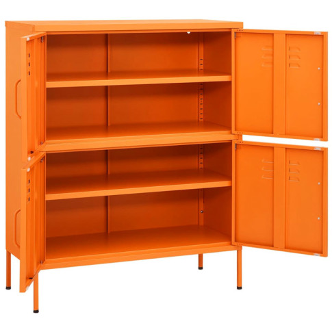 pomarańczowa metalowa szafka zamykana z polkami garu 4x