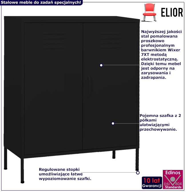 Infografika czarnej stalowej szafki do garażu Garu 4X