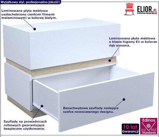 Biała szafka nocna do sypialni Tibia 2X